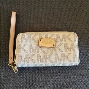 Michael Kors Monogram Beige Wristlet